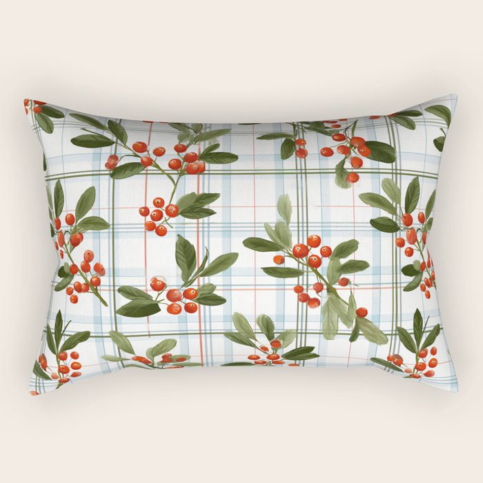 Festive Berries on Tartan Rectangular Pillow Gallery Image 2