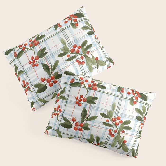 Festive Berries on Tartan Pillow Sham Gallery Image 1