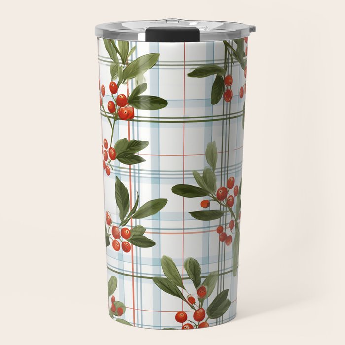 Festive Berries on Tartan Travel Mug Gallery Image 1