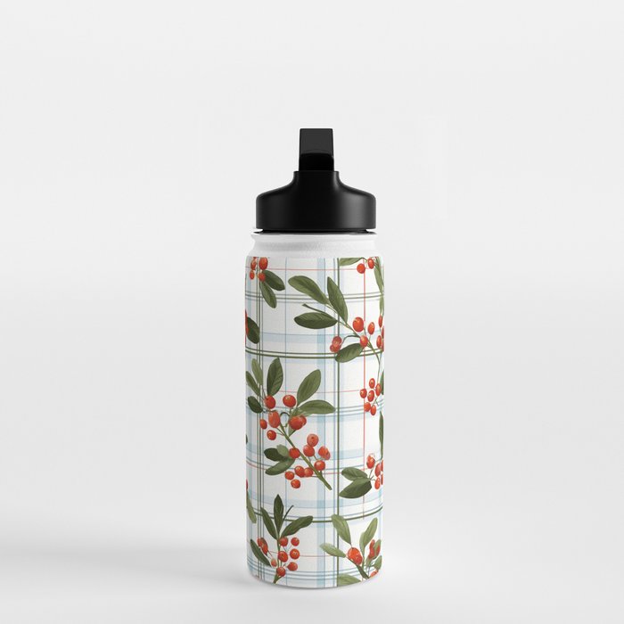 Festive Berries on Tartan Water Bottle Gallery Image 3