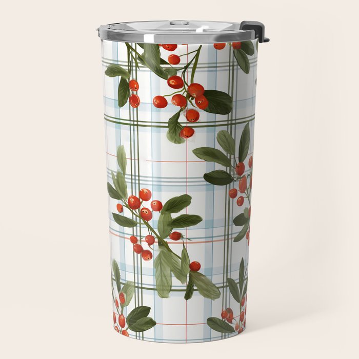 Festive Berries on Tartan Travel Mug Gallery Image 2