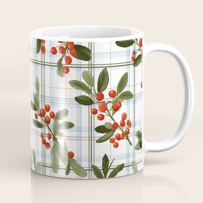Festive Berries on Tartan Coffee Mug Gallery Image 1