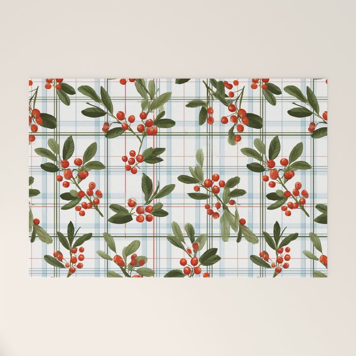 Festive Berries on Tartan Welcome Mat Gallery Image 1