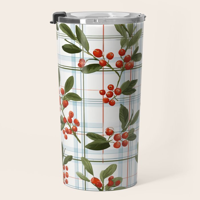 Festive Berries on Tartan Travel Mug Gallery Image 3