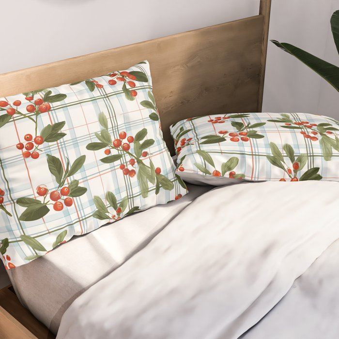 Festive Berries on Tartan Pillow Sham Gallery Image 2