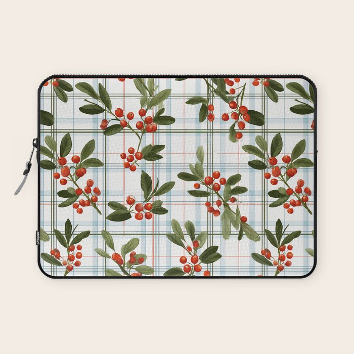 Festive Berries on Tartan Laptop Sleeve Gallery Image 1