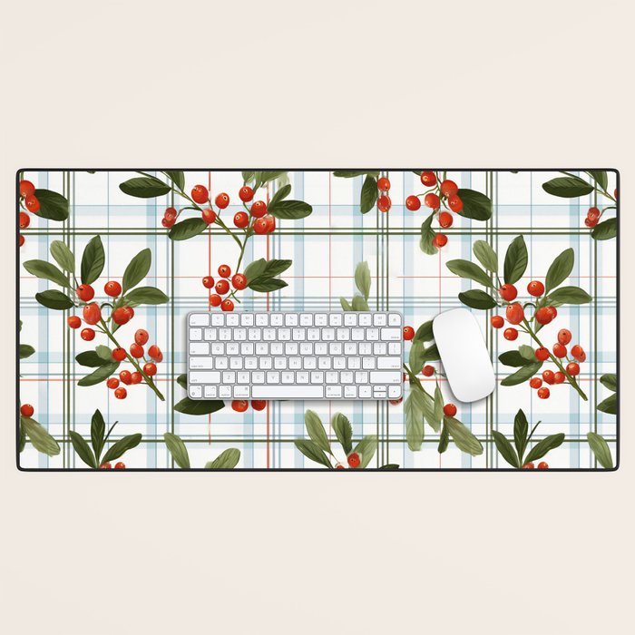 Festive Berries on Tartan Desk Mat Gallery Image 1