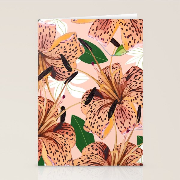 Tiger Lillies, Tropical Blush Botanical Illustration, Polka Dots Nature Vibrant Floral Jungle Stationery Card Gallery Image 2