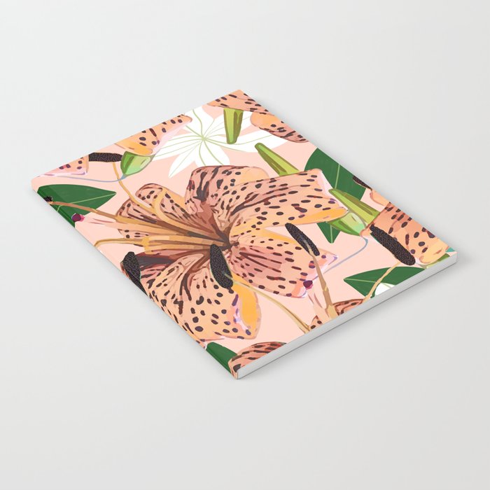 Tiger Lillies, Tropical Blush Botanical Illustration, Polka Dots Nature Vibrant Floral Jungle Notebook Gallery Image 1