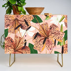 Tiger Lillies, Tropical Blush Botanical Illustration, Polka Dots Nature Vibrant Floral Jungle Credenza Gallery Image 1
