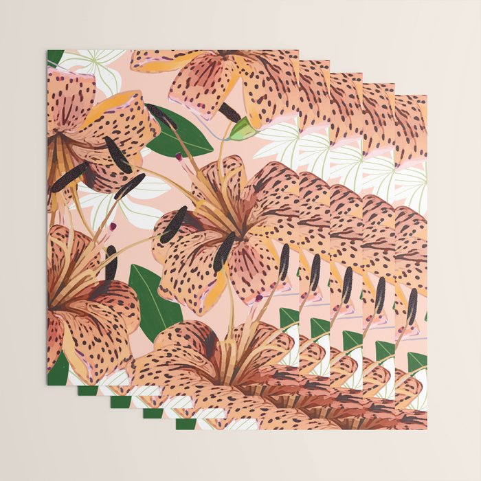 Tiger Lillies, Tropical Blush Botanical Illustration, Polka Dots Nature Vibrant Floral Jungle Wrapping Paper Gallery Image 3