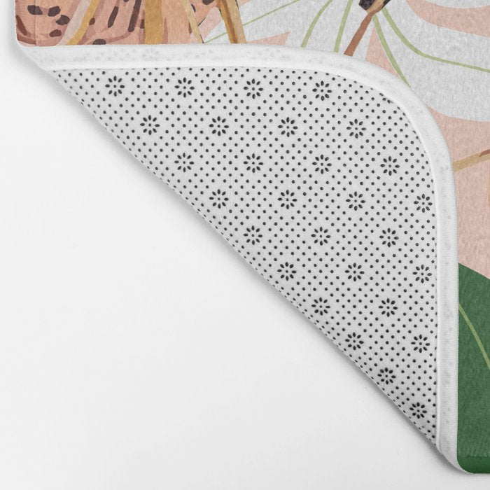 Tiger Lillies, Tropical Blush Botanical Illustration, Polka Dots Nature Vibrant Floral Jungle Bath Mat Gallery Image 2