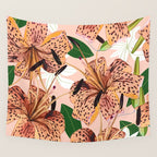 Tiger Lillies, Tropical Blush Botanical Illustration, Polka Dots Nature Vibrant Floral Jungle Wall Tapestry Gallery Image 4