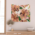 Tiger Lillies, Tropical Blush Botanical Illustration, Polka Dots Nature Vibrant Floral Jungle Wall Tapestry Gallery Image 2