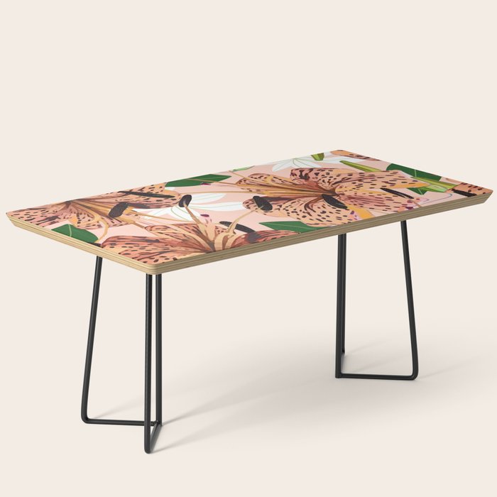 Tiger Lillies, Tropical Blush Botanical Illustration, Polka Dots Nature Vibrant Floral Jungle Coffee Table Gallery Image 1