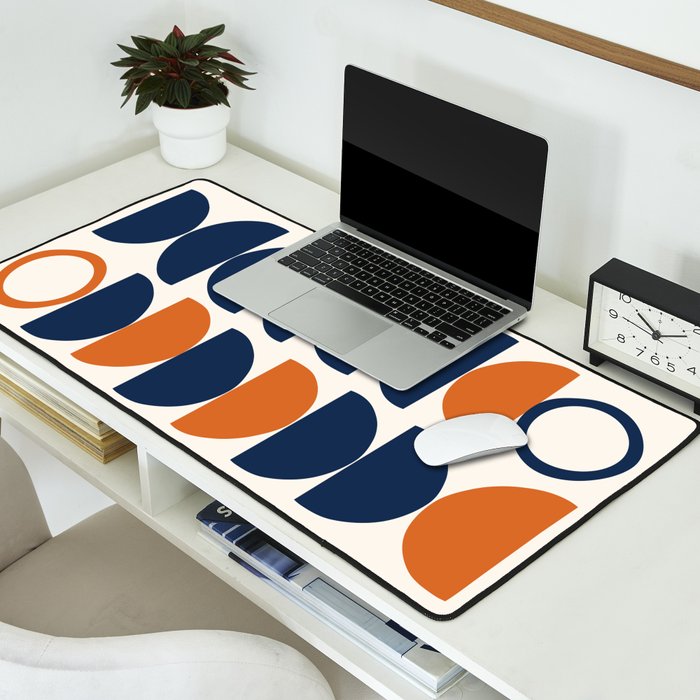 Abstract Shapes 19 in Orange and Navy Blue Desk Mat Gallery Image 2