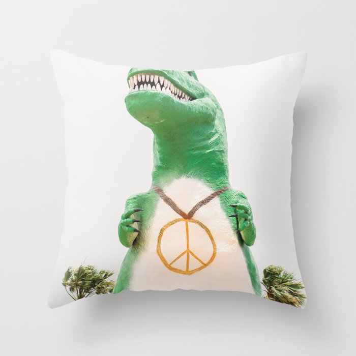 Green T-Rex Cabazon Dinosaur with Peace Sign - Palm Springs Throw Pillow Gallery Image 6