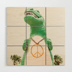 Green T-Rex Cabazon Dinosaur with Peace Sign - Palm Springs Wood Wall Art Gallery Image 1