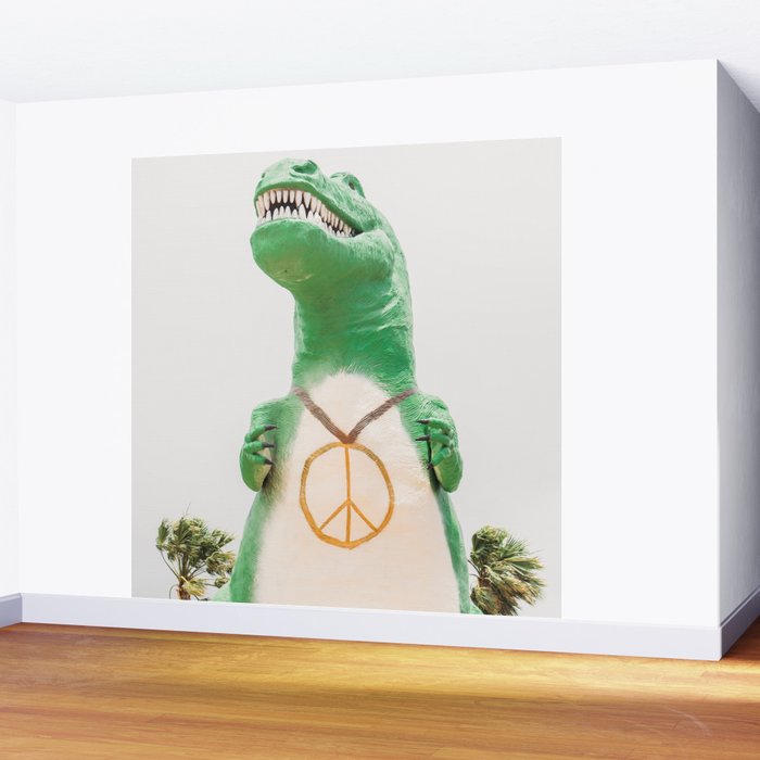Green T-Rex Cabazon Dinosaur with Peace Sign - Palm Springs Wall Mural Gallery Image 2
