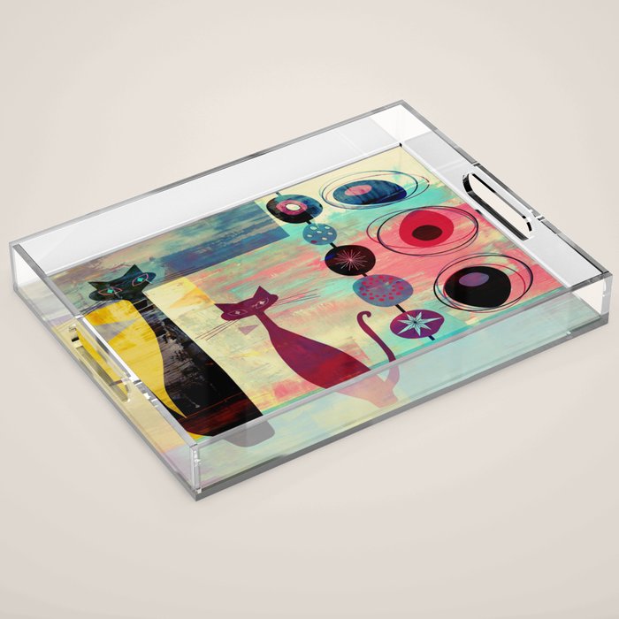 Mid-Century Modern 2 Cats - Graffiti Style Acrylic Tray Gallery Image 1