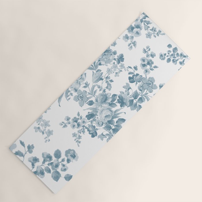 Vintage blue white bohemian elegant floral Yoga Mat Gallery Image 1
