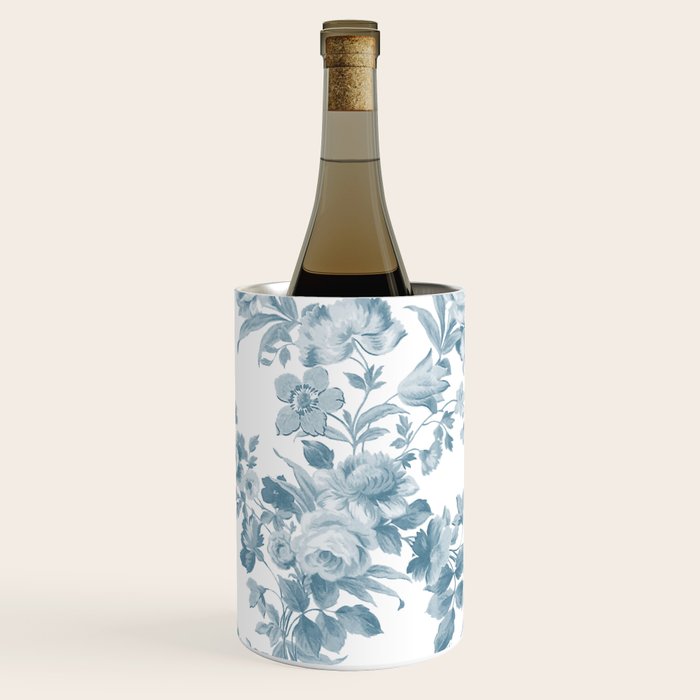 Vintage blue white bohemian elegant floral Wine Chiller Gallery Image 1