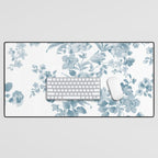 Vintage blue white bohemian elegant floral Desk Mat Gallery Image 1