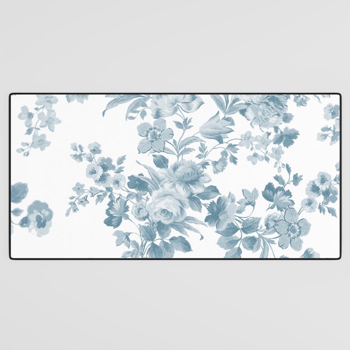 Vintage blue white bohemian elegant floral Desk Mat Gallery Image 3