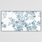 Vintage blue white bohemian elegant floral Desk Mat Gallery Image 3