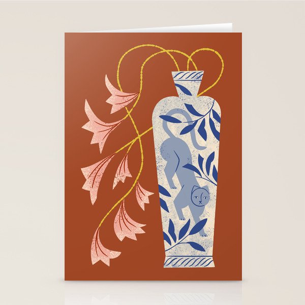 Lilies And Porcelain Cat Vase Stationery Card Gallery Image 1