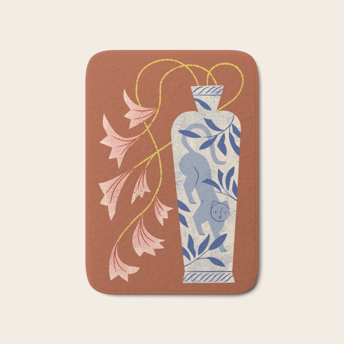 Lilies And Porcelain Cat Vase Bath Mat Gallery Image 1