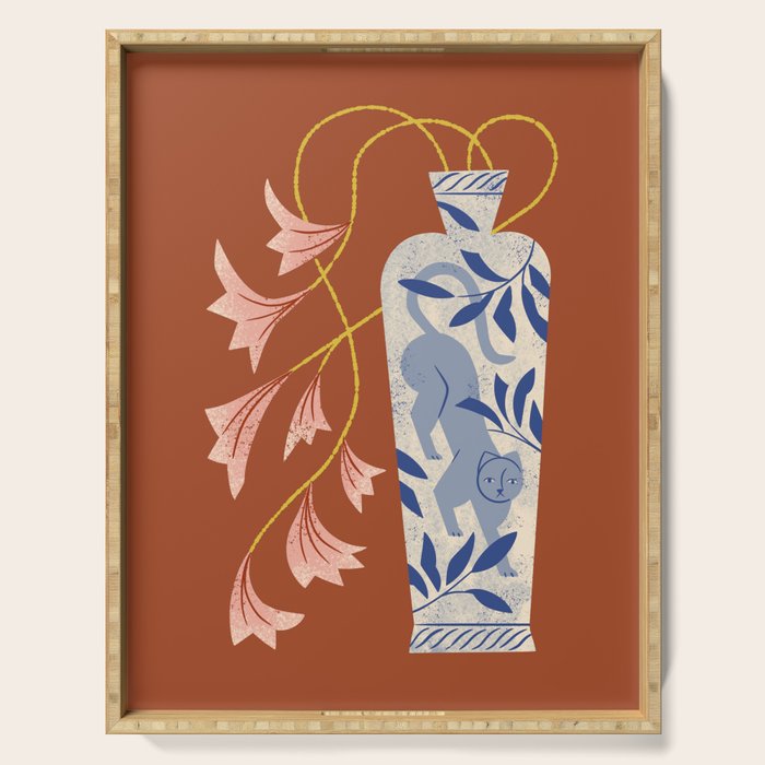 Lilies And Porcelain Cat Vase Serving Tray Gallery Image 1