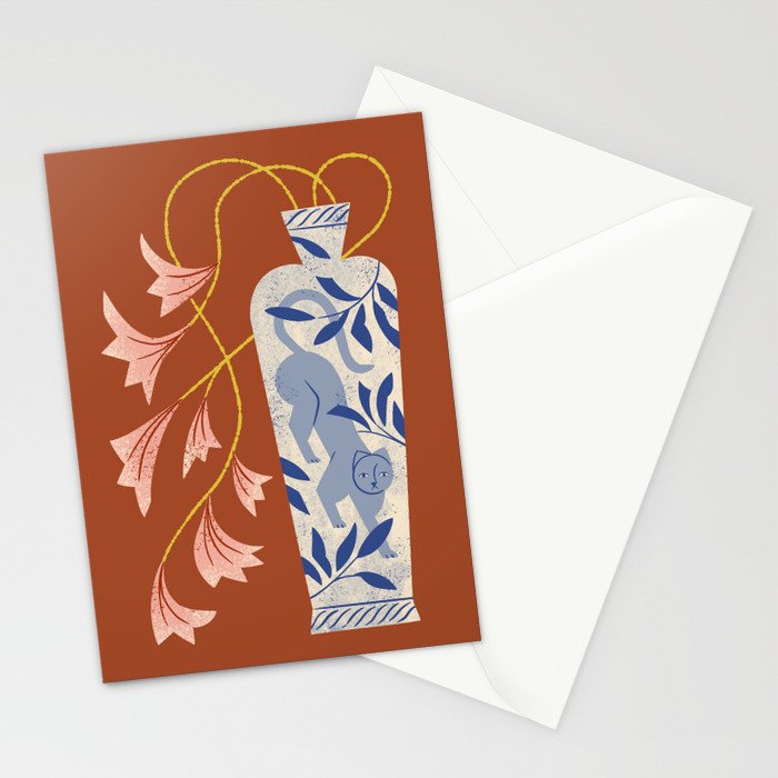 Lilies And Porcelain Cat Vase Stationery Card Gallery Image 2