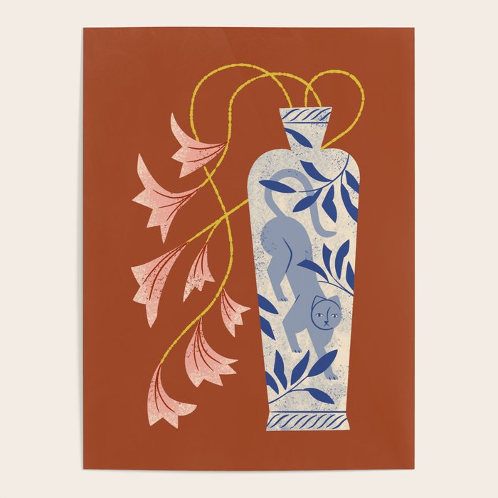 Lilies And Porcelain Cat Vase Poster Gallery Image 4