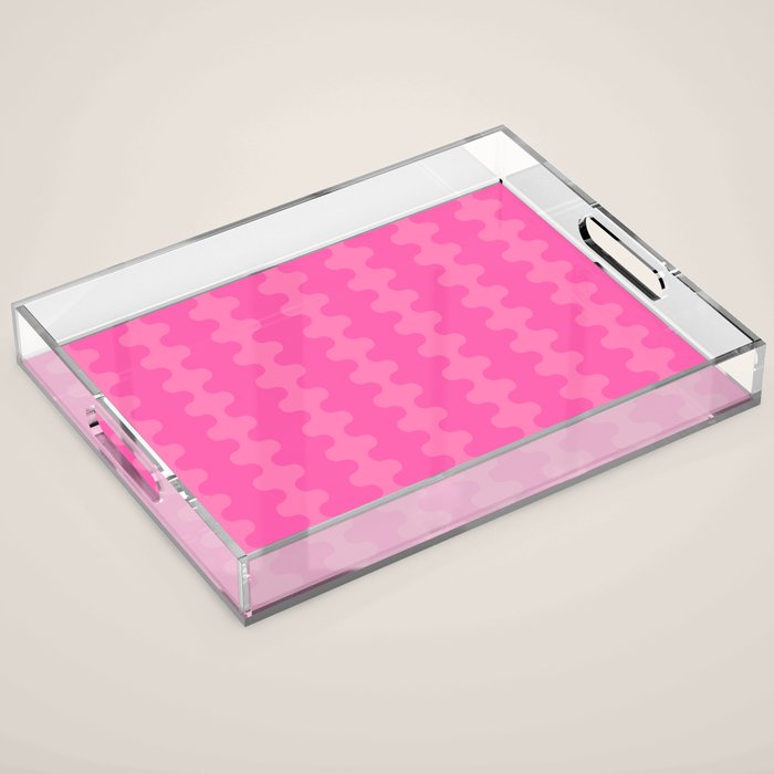 Wavy Stripes Ogee A-Go-Go Pop Pattern in Double Pink Acrylic Tray Gallery Image 1