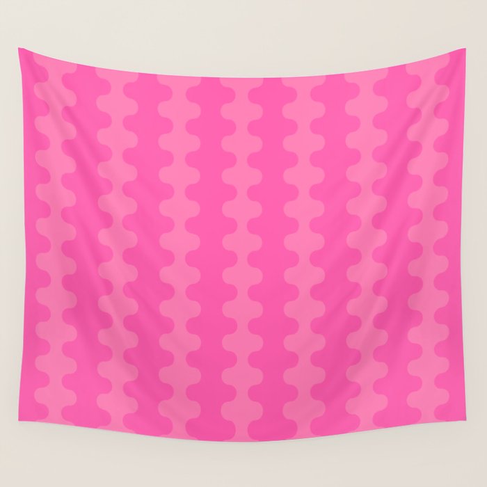 Wavy Stripes Ogee A-Go-Go Pop Pattern in Double Pink Wall Tapestry Gallery Image 4