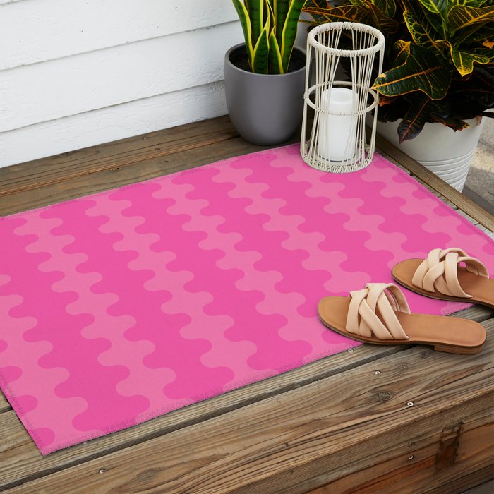 Wavy Stripes Ogee A-Go-Go Pop Pattern in Double Pink Outdoor Rug Gallery Image 2