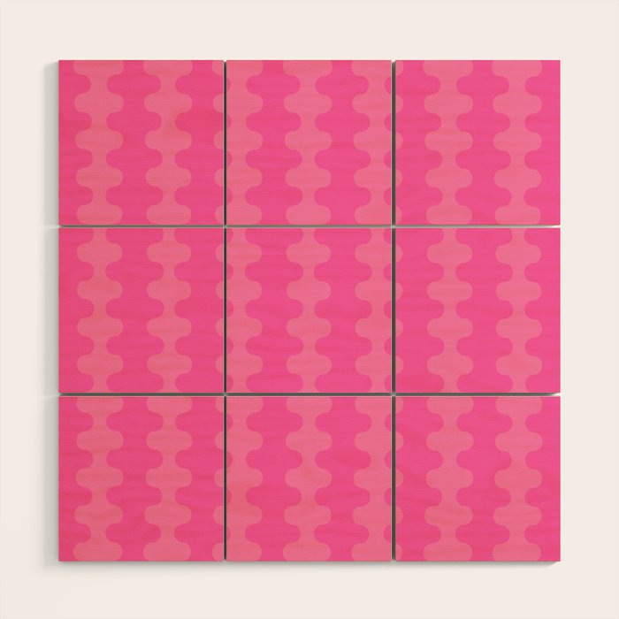 Wavy Stripes Ogee A-Go-Go Pop Pattern in Double Pink Wood Wall Art Gallery Image 1