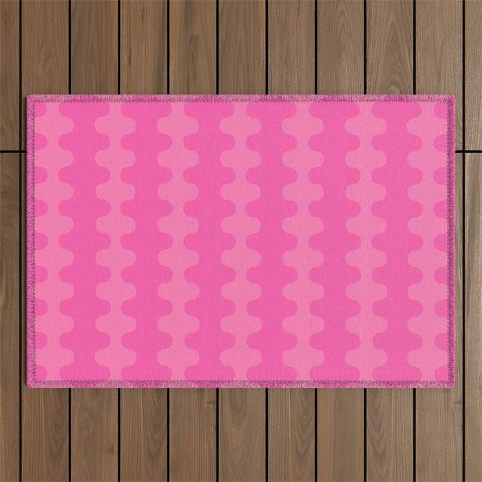 Wavy Stripes Ogee A-Go-Go Pop Pattern in Double Pink Outdoor Rug Gallery Image 1