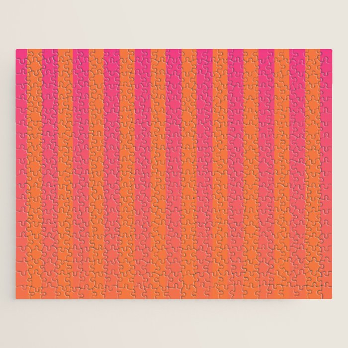 Dreamy Future Stripes Hot Pink and Orange Gradient Ombre Pattern Jigsaw Puzzle Gallery Image 1