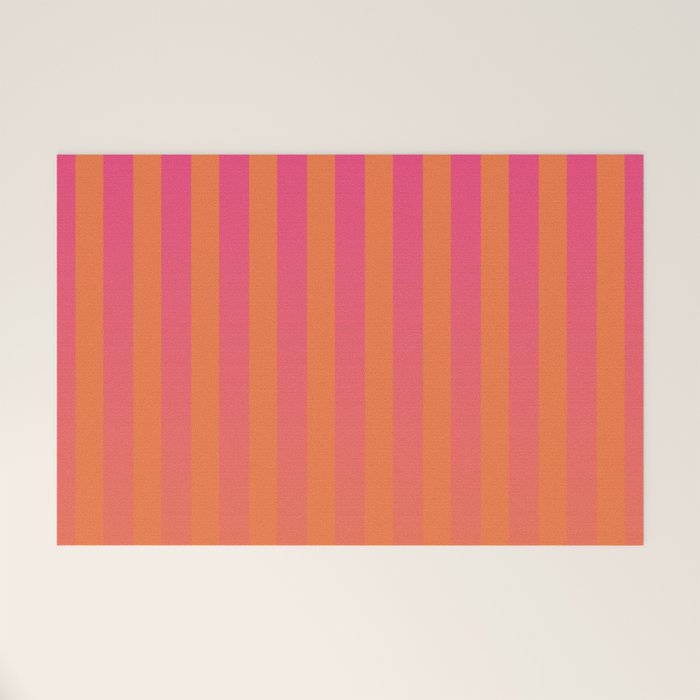 Dreamy Future Stripes Hot Pink and Orange Gradient Ombre Pattern Welcome Mat Gallery Image 1