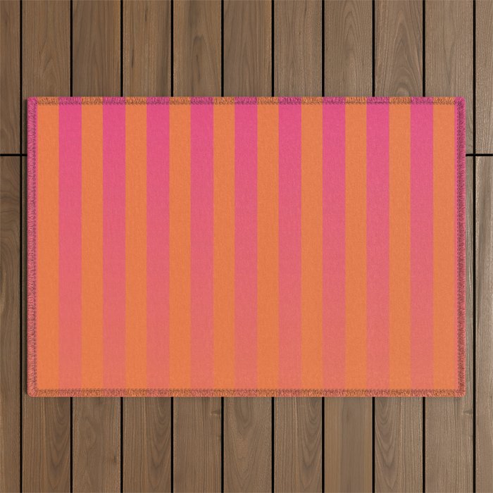 Dreamy Future Stripes Hot Pink and Orange Gradient Ombre Pattern Outdoor Rug Gallery Image 1
