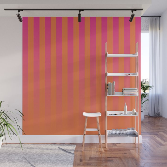 Dreamy Future Stripes Hot Pink and Orange Gradient Ombre Pattern Wall Mural Gallery Image 1