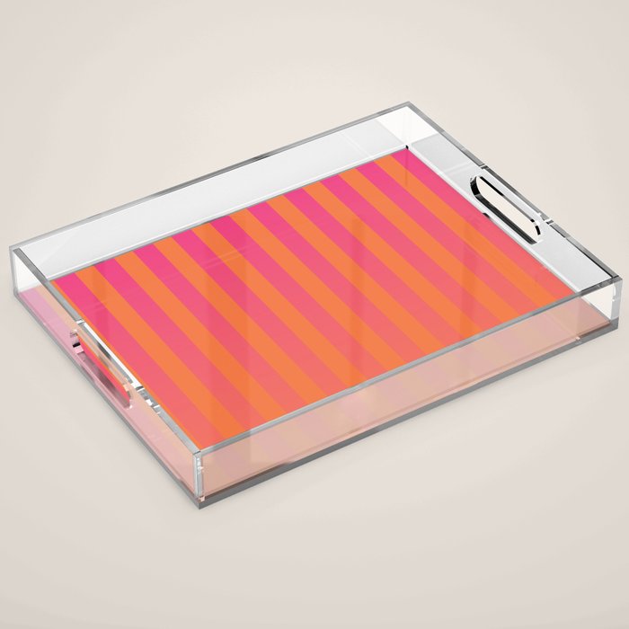 Dreamy Future Stripes Hot Pink and Orange Gradient Ombre Pattern Acrylic Tray Gallery Image 1