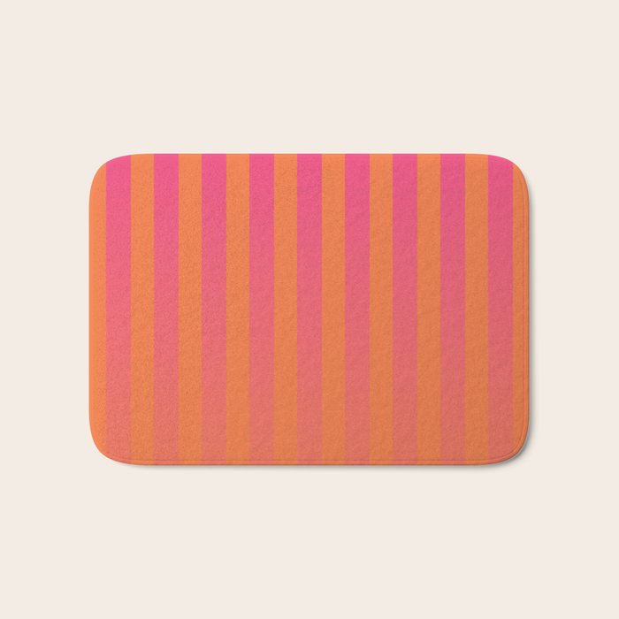 Dreamy Future Stripes Hot Pink and Orange Gradient Ombre Pattern Bath Mat Gallery Image 1