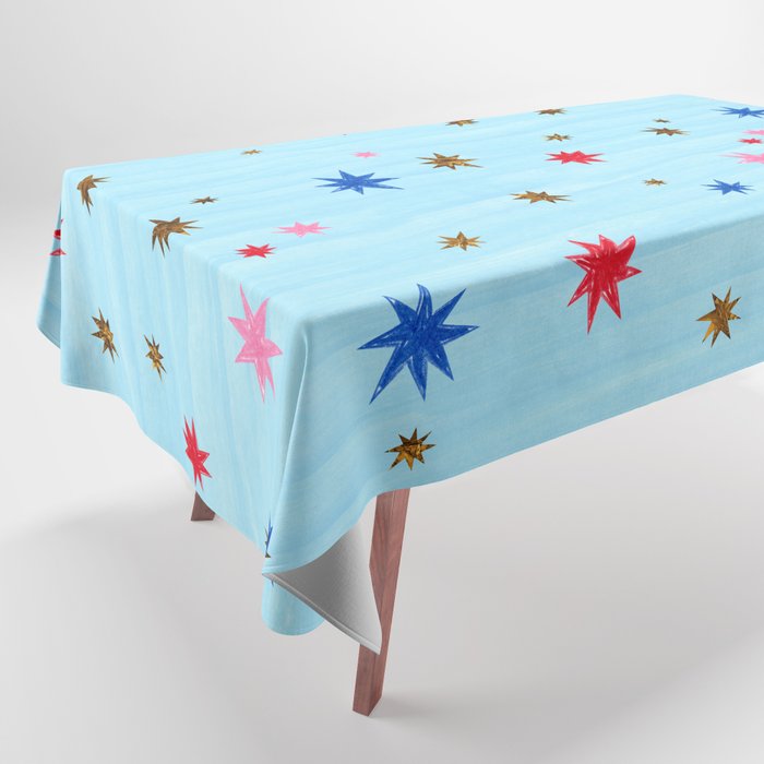 Celestial Star Twinkle in Sky Blue Watercolor Tablecloth Gallery Image 1