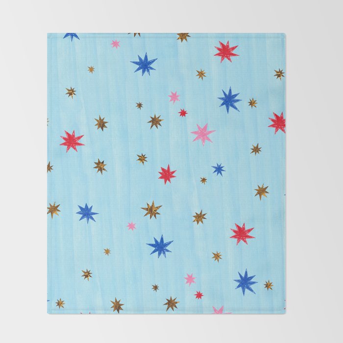 Celestial Star Twinkle in Sky Blue Watercolor Throw Blanket Gallery Image 2
