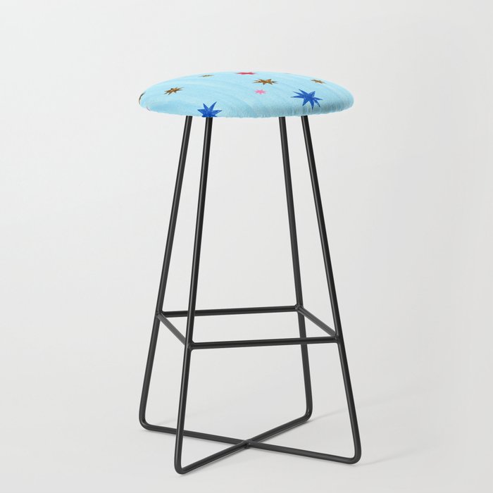 Celestial Star Twinkle in Sky Blue Watercolor Stool Gallery Image 1