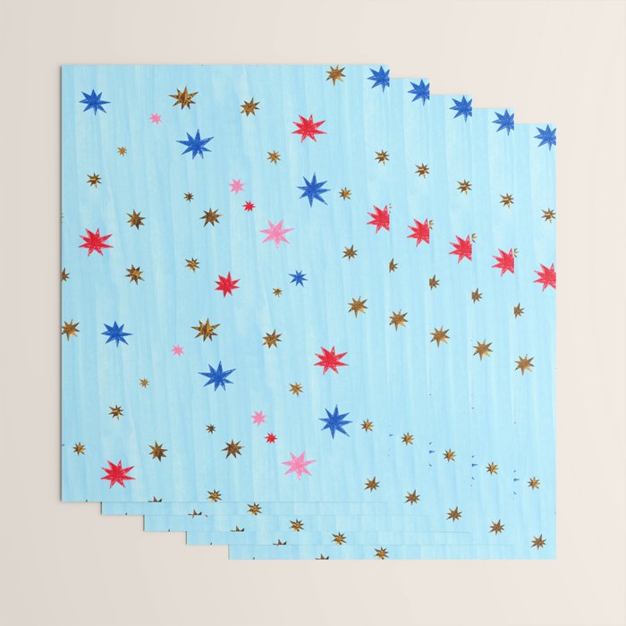 Celestial Star Twinkle in Sky Blue Watercolor Wrapping Paper Gallery Image 3