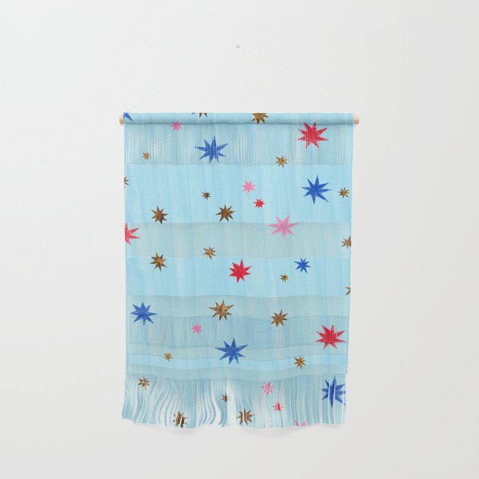 Celestial Star Twinkle in Sky Blue Watercolor Wall Hanging Gallery Image 1